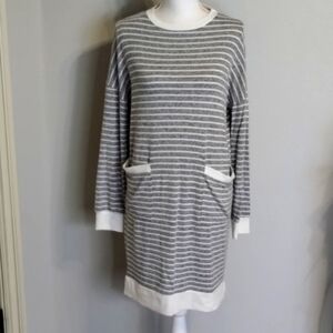 MY Story Heather Gray and White Striped Pull On Shift Dress W/ Pockets Size Sm